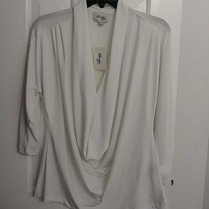 Stylish stretchy white cowlneck blouse